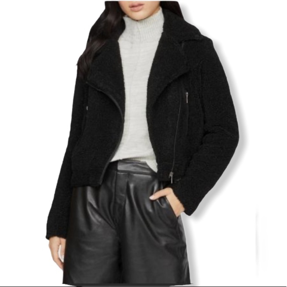 Black Sherpa Moto jacket fleece soft NWT